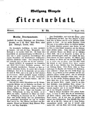 Literaturblatt (Morgenblatt für gebildete Stände) Mittwoch 31. August 1853