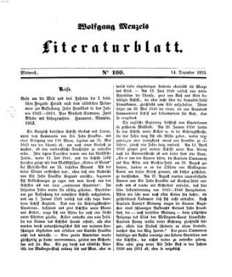 Literaturblatt (Morgenblatt für gebildete Stände) Mittwoch 14. Dezember 1853