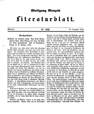 Literaturblatt (Morgenblatt für gebildete Stände) Mittwoch 21. Dezember 1853