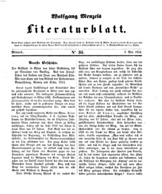 Literaturblatt (Morgenblatt für gebildete Stände) Mittwoch 3. Mai 1854