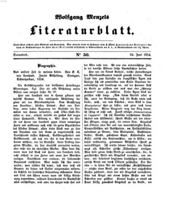 Literaturblatt (Morgenblatt für gebildete Stände) Samstag 24. Juni 1854