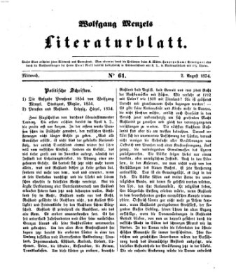 Literaturblatt (Morgenblatt für gebildete Stände) Mittwoch 2. August 1854