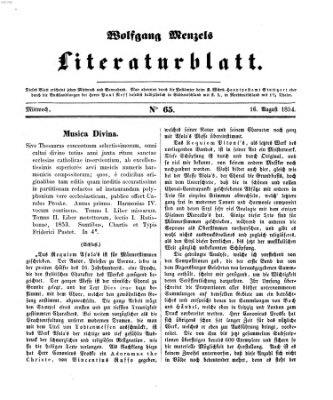 Literaturblatt (Morgenblatt für gebildete Stände) Mittwoch 16. August 1854