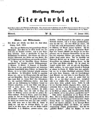 Literaturblatt (Morgenblatt für gebildete Stände) Mittwoch 17. Januar 1855