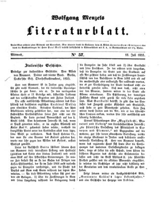 Literaturblatt (Morgenblatt für gebildete Stände) Mittwoch 18. Juli 1855