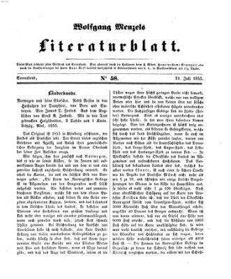 Literaturblatt (Morgenblatt für gebildete Stände) Samstag 21. Juli 1855