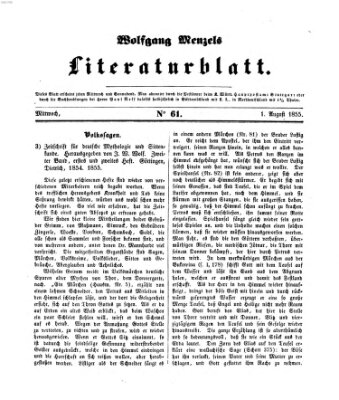 Literaturblatt (Morgenblatt für gebildete Stände) Mittwoch 1. August 1855
