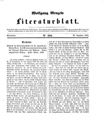 Literaturblatt (Morgenblatt für gebildete Stände) Samstag 29. Dezember 1855