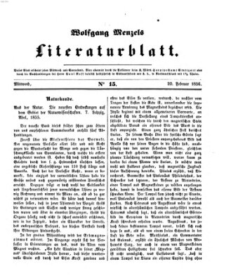 Literaturblatt (Morgenblatt für gebildete Stände) Dienstag 20. Februar 1855