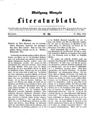 Literaturblatt (Morgenblatt für gebildete Stände) Donnerstag 15. März 1855