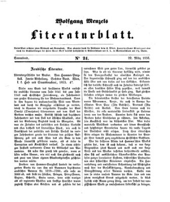 Literaturblatt (Morgenblatt für gebildete Stände) Donnerstag 22. März 1855