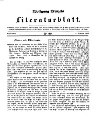 Literaturblatt (Morgenblatt für gebildete Stände) Donnerstag 4. Oktober 1855