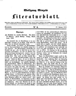 Literaturblatt (Morgenblatt für gebildete Stände) Samstag 17. Januar 1857