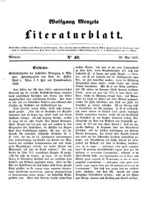 Literaturblatt (Morgenblatt für gebildete Stände) Mittwoch 20. Mai 1857