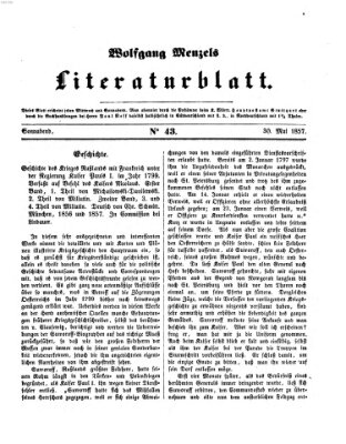 Literaturblatt (Morgenblatt für gebildete Stände) Samstag 30. Mai 1857