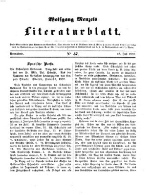 Literaturblatt (Morgenblatt für gebildete Stände) Samstag 18. Juli 1857