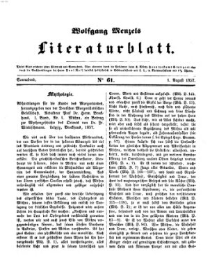Literaturblatt (Morgenblatt für gebildete Stände) Samstag 1. August 1857