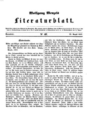 Literaturblatt (Morgenblatt für gebildete Stände) Samstag 22. August 1857