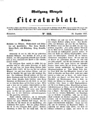 Literaturblatt (Morgenblatt für gebildete Stände) Samstag 26. Dezember 1857