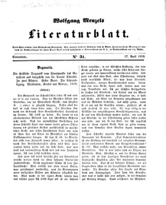 Literaturblatt (Morgenblatt für gebildete Stände) Samstag 17. April 1858