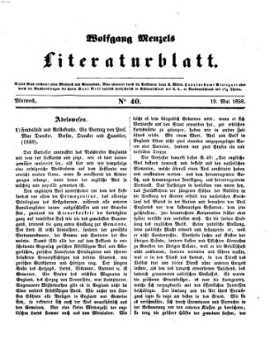 Literaturblatt (Morgenblatt für gebildete Stände) Mittwoch 19. Mai 1858