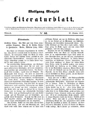 Literaturblatt (Morgenblatt für gebildete Stände) Mittwoch 27. Oktober 1858
