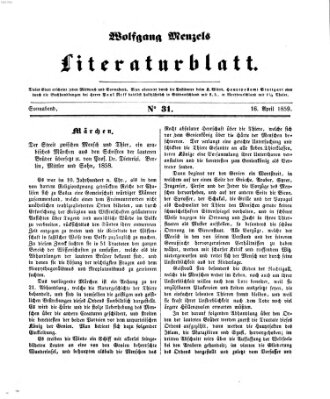 Literaturblatt (Morgenblatt für gebildete Stände) Samstag 16. April 1859