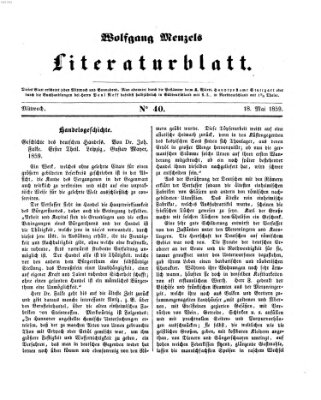 Literaturblatt (Morgenblatt für gebildete Stände) Mittwoch 18. Mai 1859