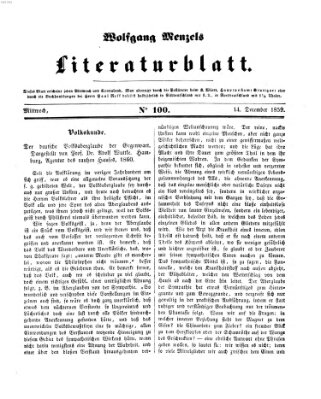 Literaturblatt (Morgenblatt für gebildete Stände) Mittwoch 14. Dezember 1859