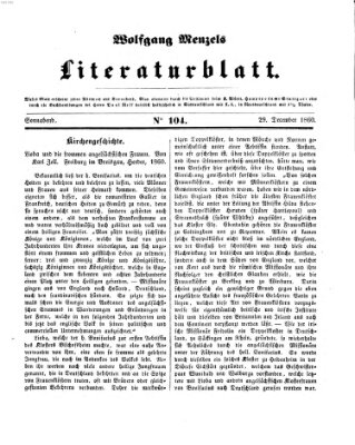 Literaturblatt (Morgenblatt für gebildete Stände) Samstag 29. Dezember 1860