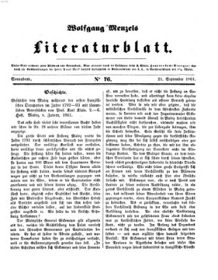 Literaturblatt (Morgenblatt für gebildete Stände) Samstag 21. September 1861