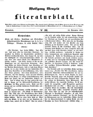 Literaturblatt (Morgenblatt für gebildete Stände) Samstag 16. November 1861