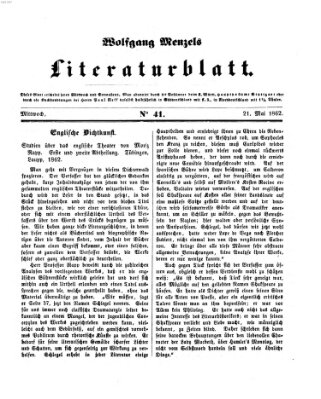 Literaturblatt (Morgenblatt für gebildete Stände) Mittwoch 21. Mai 1862