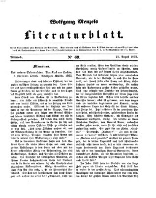 Literaturblatt (Morgenblatt für gebildete Stände) Mittwoch 27. August 1862