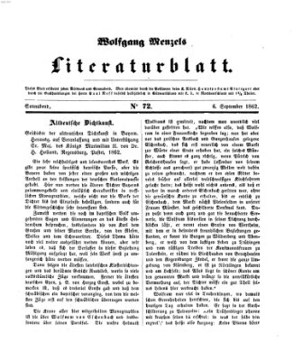 Literaturblatt (Morgenblatt für gebildete Stände) Samstag 6. September 1862