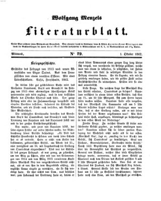 Literaturblatt (Morgenblatt für gebildete Stände) Mittwoch 1. Oktober 1862