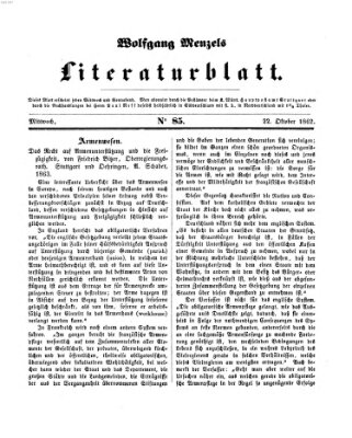 Literaturblatt (Morgenblatt für gebildete Stände) Mittwoch 22. Oktober 1862