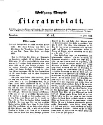 Literaturblatt (Morgenblatt für gebildete Stände) Samstag 18. Juni 1864