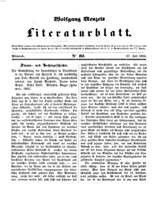 Literaturblatt (Morgenblatt für gebildete Stände) Mittwoch 27. Juli 1864