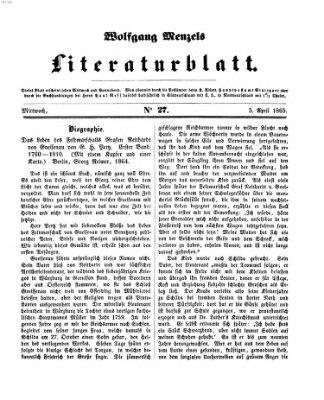 Literaturblatt (Morgenblatt für gebildete Stände) Mittwoch 5. April 1865