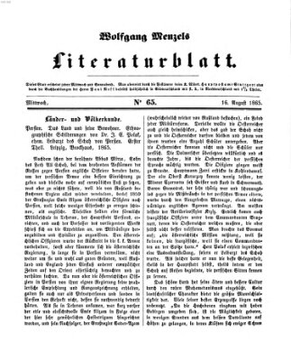 Literaturblatt (Morgenblatt für gebildete Stände) Mittwoch 16. August 1865