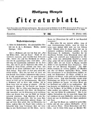 Literaturblatt (Morgenblatt für gebildete Stände) Samstag 28. Oktober 1865