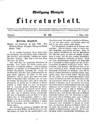 Literaturblatt (Morgenblatt für gebildete Stände) Mittwoch 7. März 1866