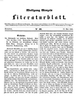 Literaturblatt (Morgenblatt für gebildete Stände) Samstag 12. Mai 1866