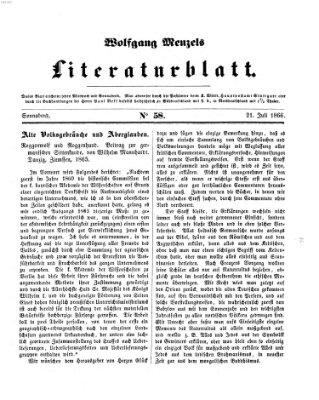 Literaturblatt (Morgenblatt für gebildete Stände) Samstag 21. Juli 1866