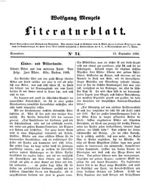 Literaturblatt (Morgenblatt für gebildete Stände) Samstag 15. September 1866