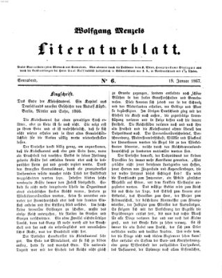 Literaturblatt (Morgenblatt für gebildete Stände) Samstag 19. Januar 1867