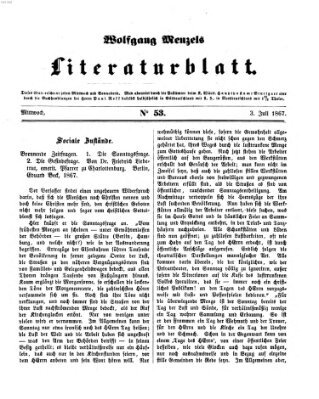Literaturblatt (Morgenblatt für gebildete Stände) Mittwoch 3. Juli 1867