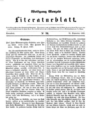 Literaturblatt (Morgenblatt für gebildete Stände) Samstag 21. September 1867