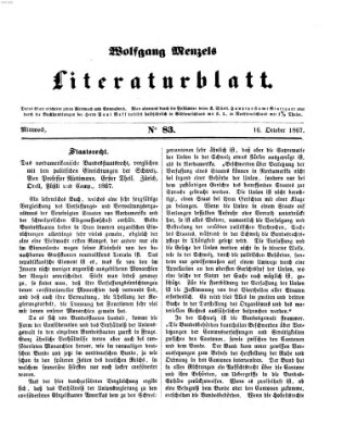 Literaturblatt (Morgenblatt für gebildete Stände) Mittwoch 16. Oktober 1867
